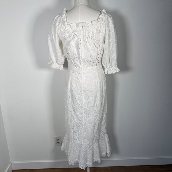 Saloni Olivia Cotton Midi Dress White Eyelet Lace  Embroidered  US 8 - Picture 4 of 14